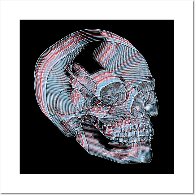 Skull Anaglyph (Red and Blue II) Wall Art by TJWDraws